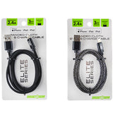 Charging Cable Elite Cloth USB to Lightning 3FT 2.4 Amp - 3 Pieces Per Pack 22319
