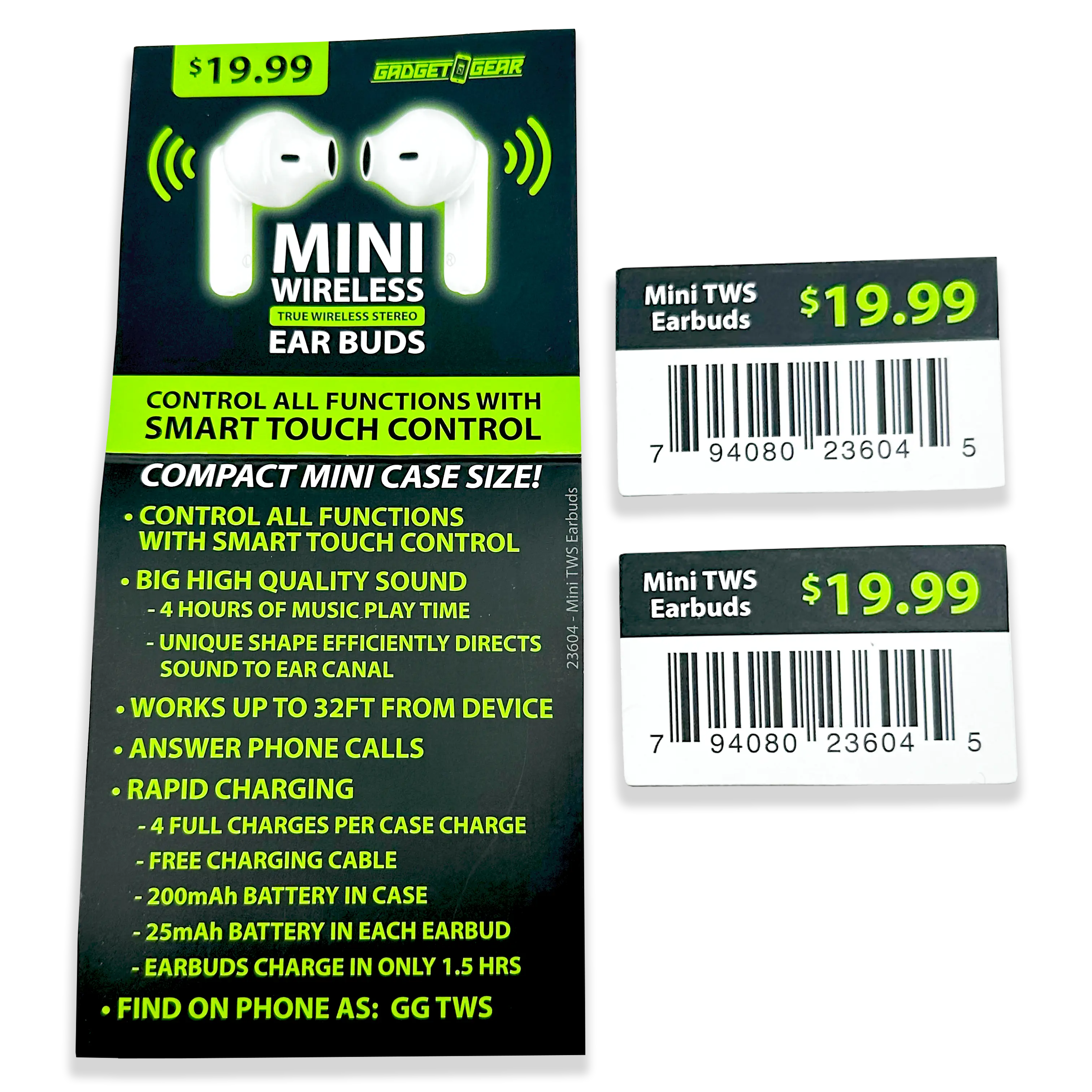 Wireless Earbuds Mini with Case - 6 Pieces Per Retail Ready Display 23604 GADGET GEAR