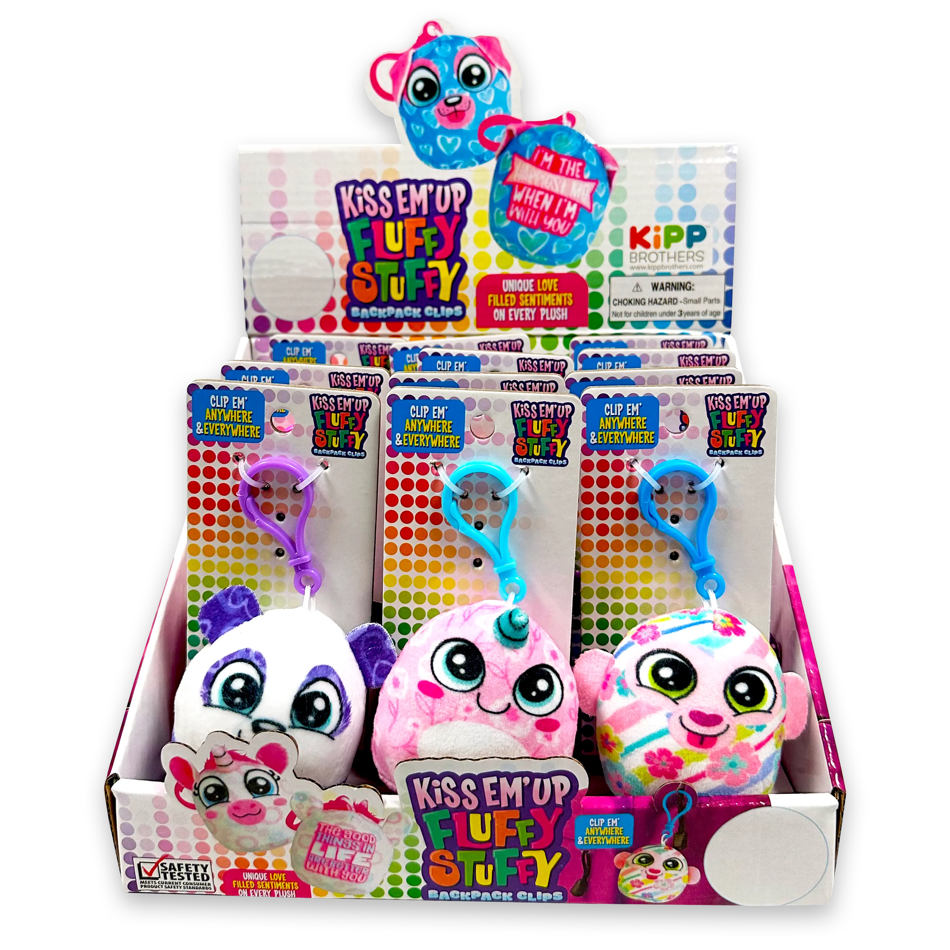 Wholesale Mini Kiss'Em Up Plush Clips 12 Pieces Per Display 23697 KIPP BROTHERS