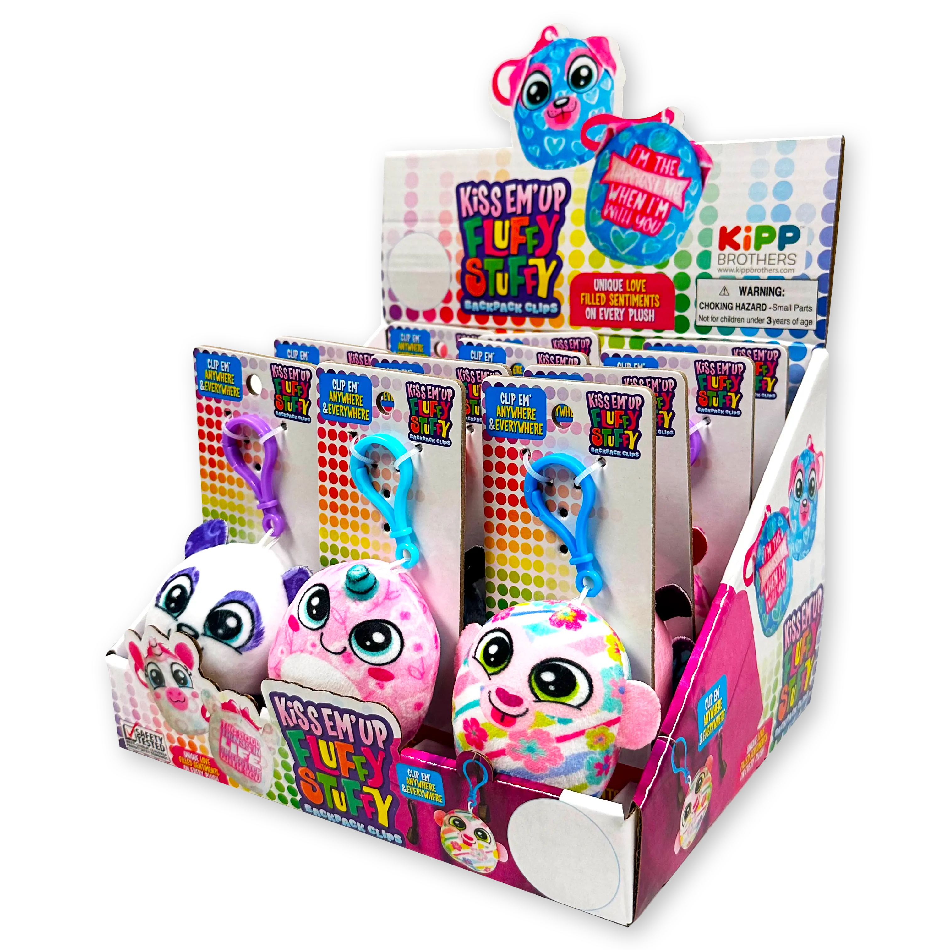 Wholesale Mini Kiss'Em Up Plush Clips 12 Pieces Per Display 23697 KIPP BROTHERS