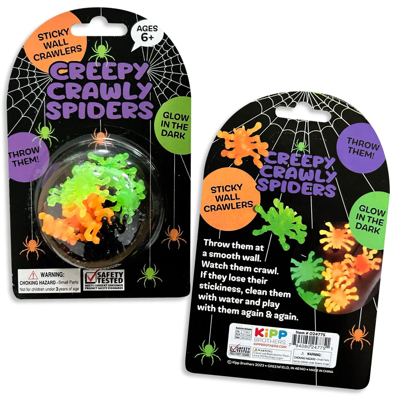 Glow in The Dark Sticky Spiders - 12 Pieces Per Pack 24775 KIPP BROTHERS