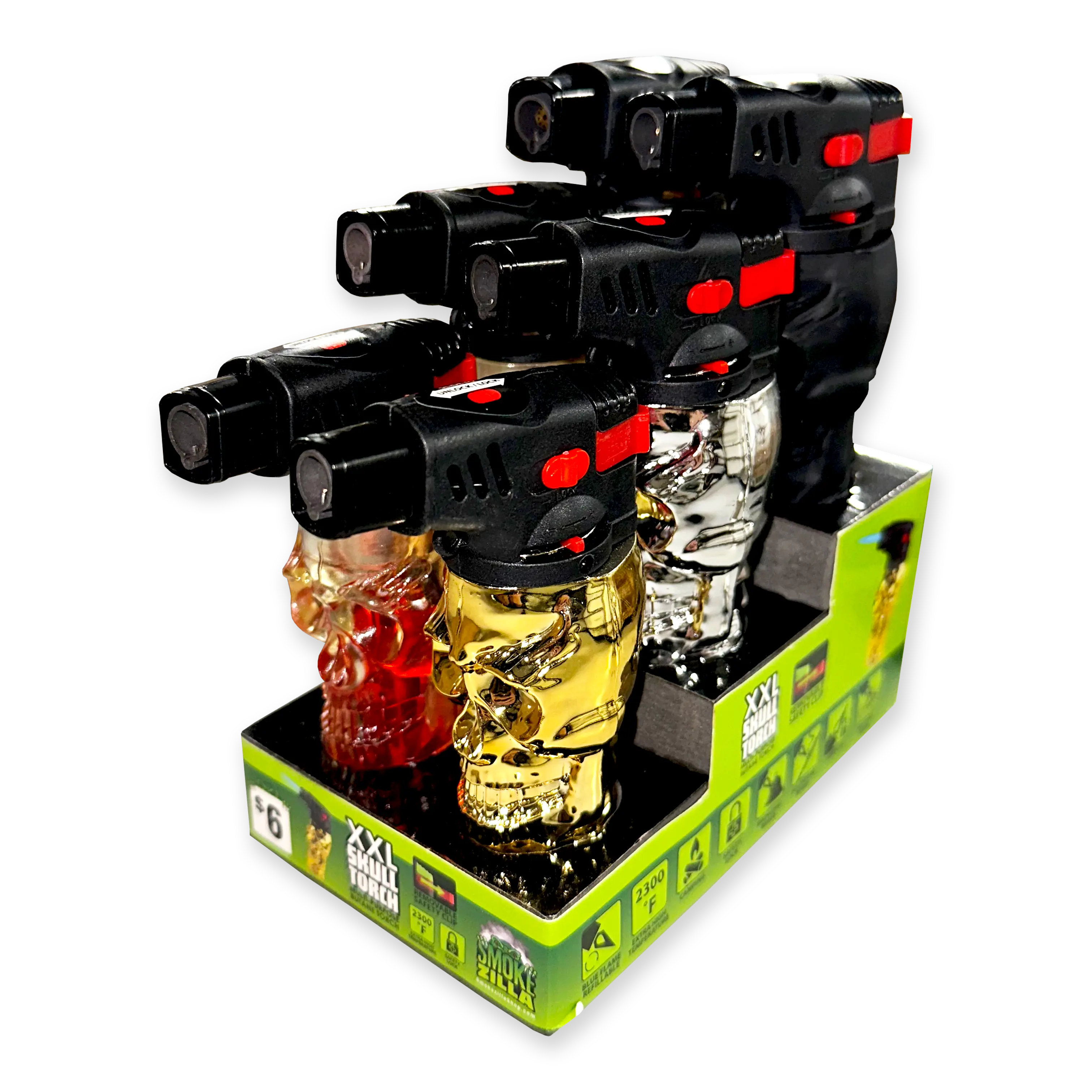 Metallic XXL Skull Torch Lighter - 6 Pieces Per Retail Ready Display 41484 SMOKEZILLA