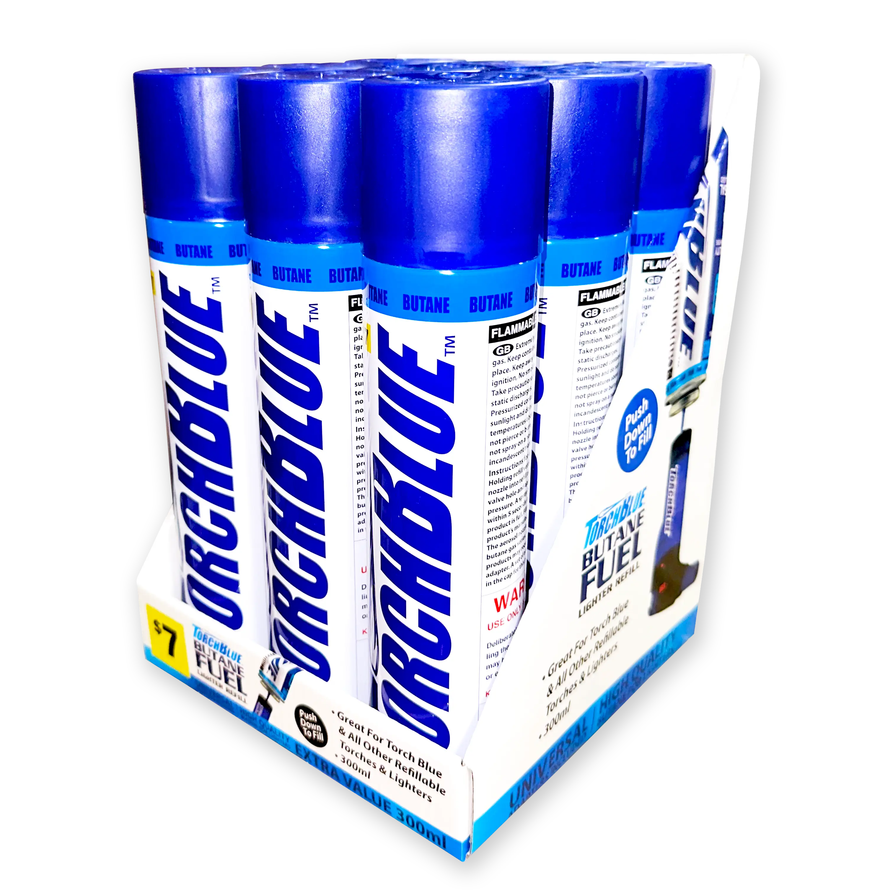 300ML Bulk Torch Blue Butane Refill - 9 Pieces Per Retail Ready Display 41525 TORCH BLUE