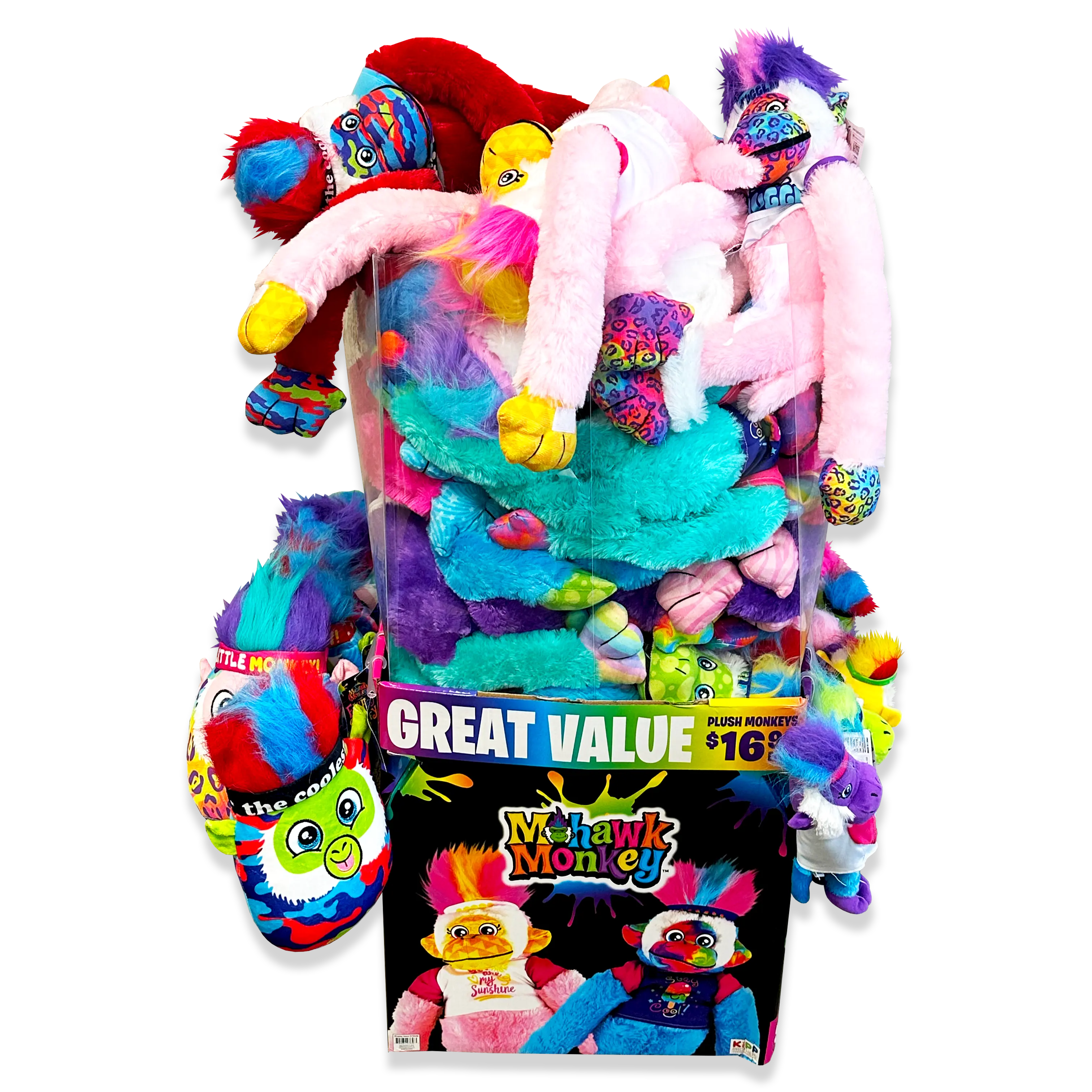 Plush Mohawk Monkey Assorted Floor Display - 30 Pieces Per Retail Ready Display 88436 KIPP BROTHERS