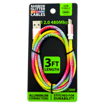 Charging Cable Rainbow Assortment 3FT - 12 Pieces Per Retail Ready Display 88456 GADGET GEAR