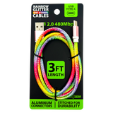 Charging Cable Rainbow Assortment 3FT - 12 Pieces Per Retail Ready Display 88456 GADGET GEAR