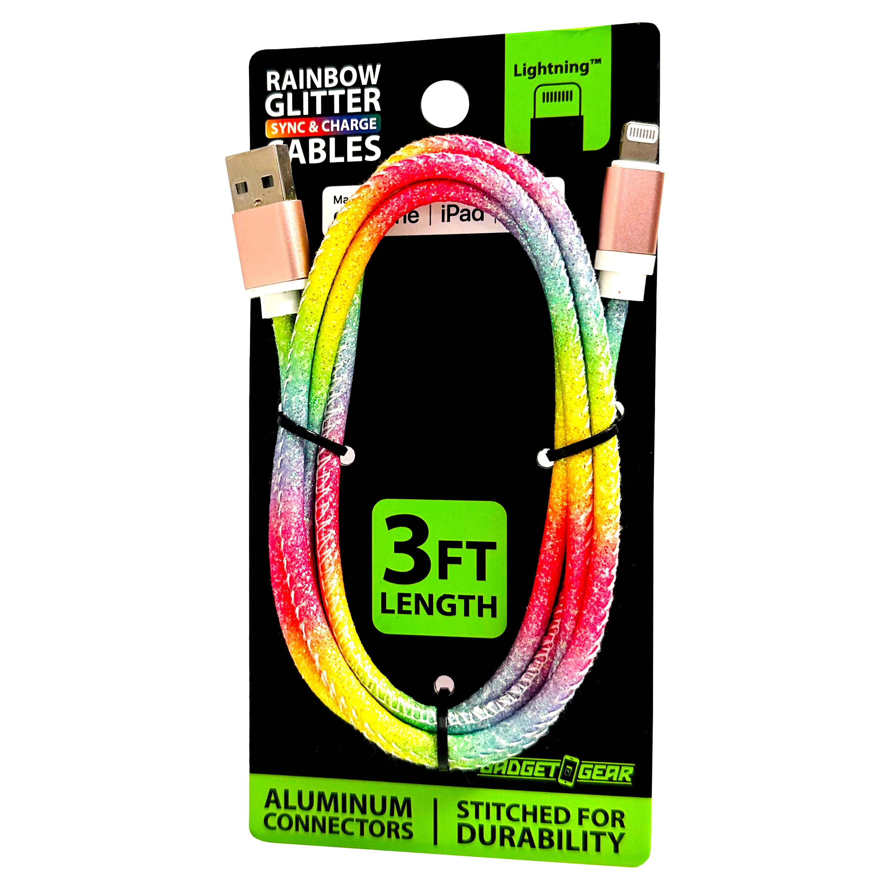 Charging Cable Rainbow Assortment 3FT - 12 Pieces Per Retail Ready Display 88456 GADGET GEAR