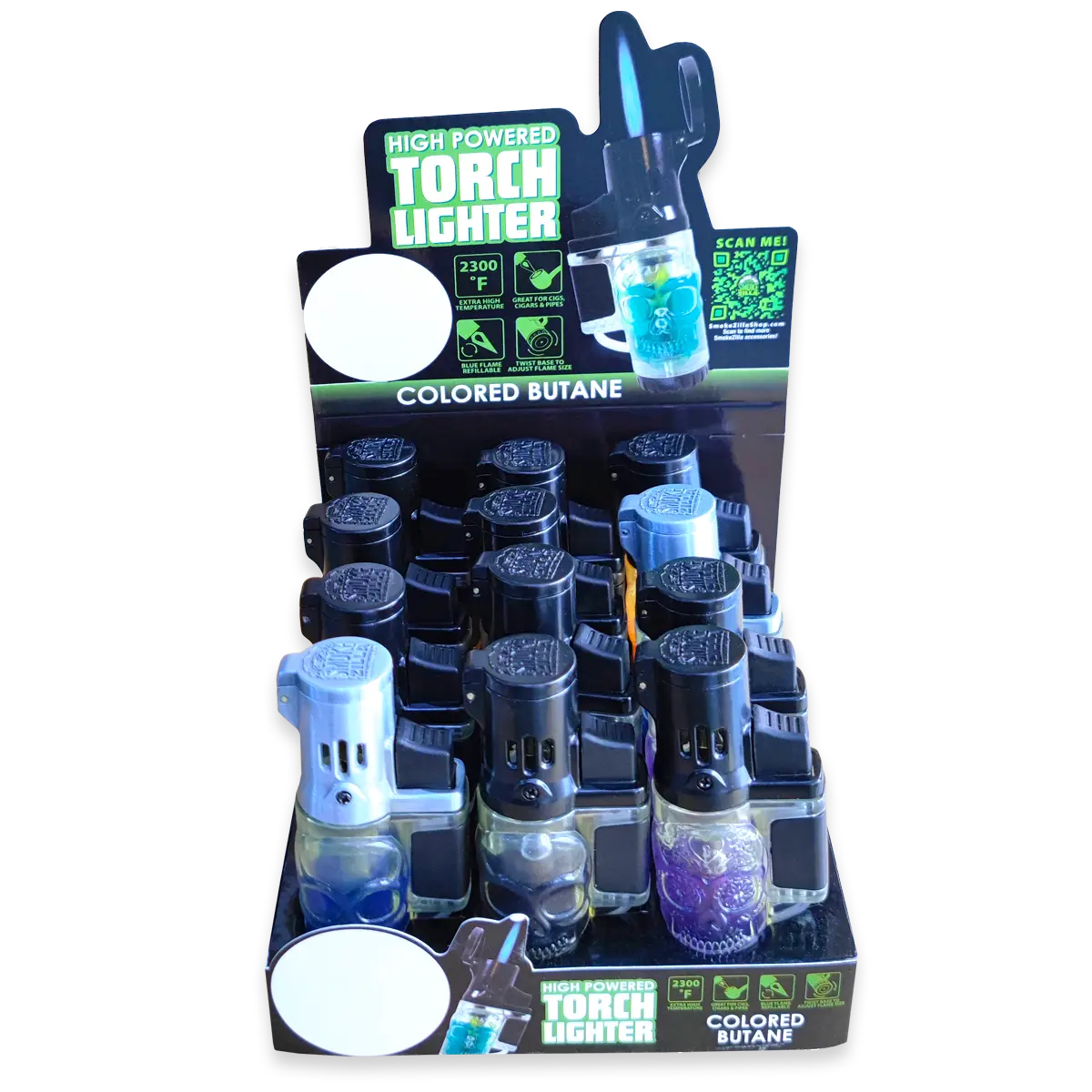 Colored Butane Molded Torch Lighter - 12 Pieces Per Retail Ready Display 22383 SMOKEZILLA