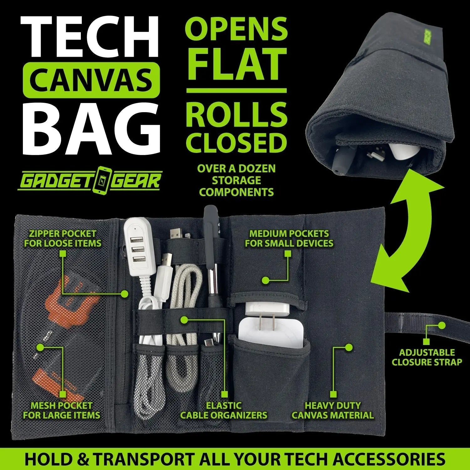 Tech Canvas Roll Storage Bag - 6 Pieces Per Retail Ready Display 24719 GADGET GEAR