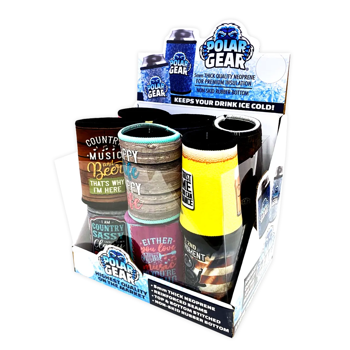 Neoprene Can and Bottle Cooler Assortment - 12 Pieces Per Retail Ready Display 23413 POLAR GEAR
