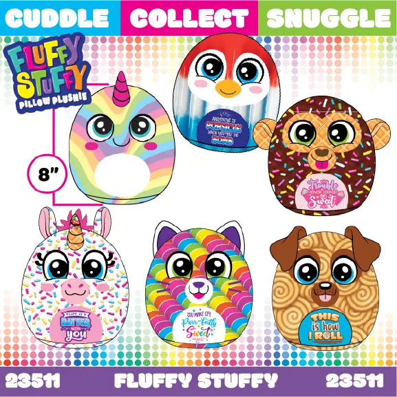 Pillow Plush Fluffy Stuffy Assortment Floor Display - 30 Pieces Per Retail Ready Display 88438 KIPP BROTHERS