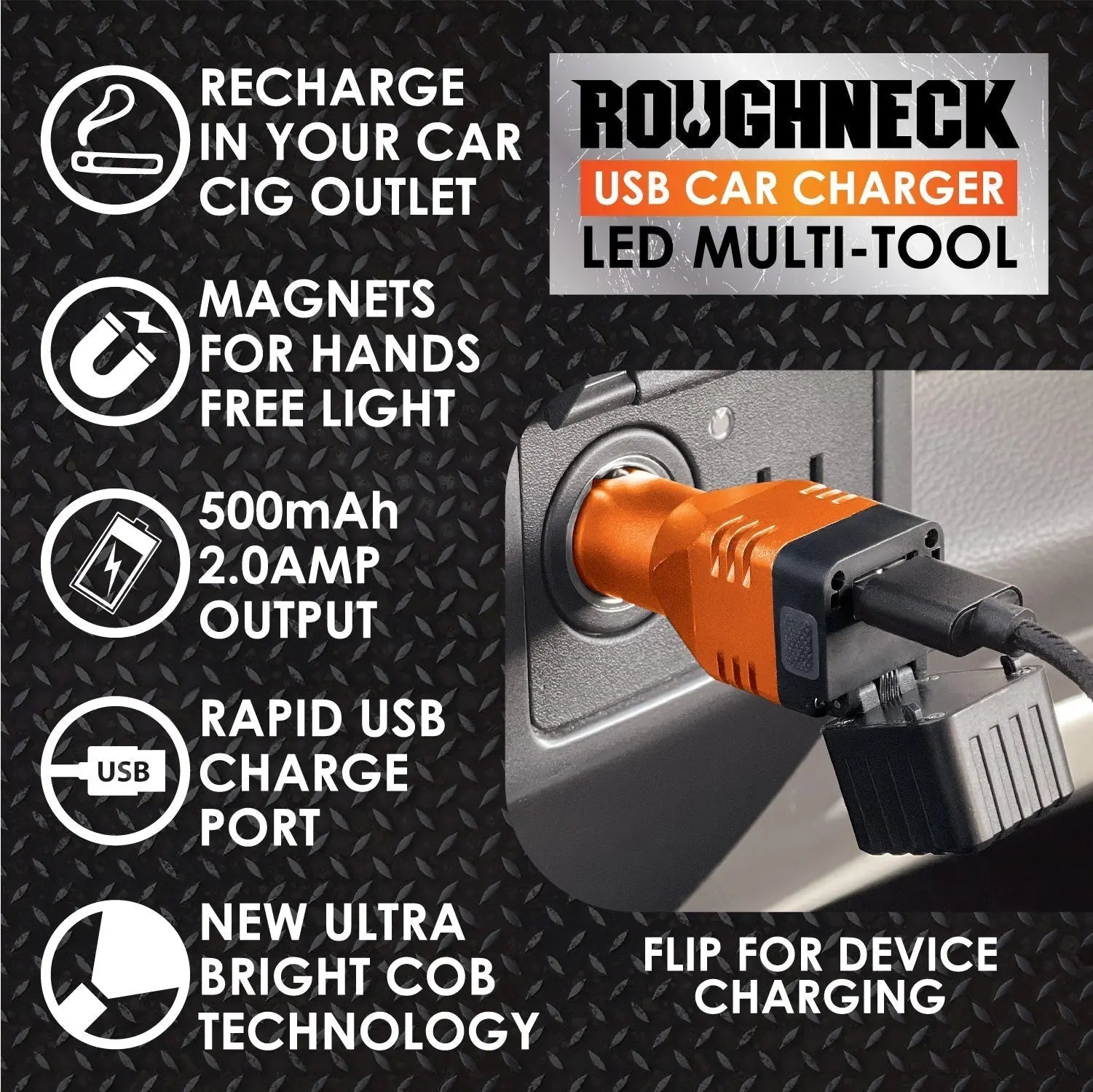Car Charger DC Dual Port USB / USB-C with Flashlight - 6 Pieces Per Retail Ready Display 23693MND ROUGHNECK