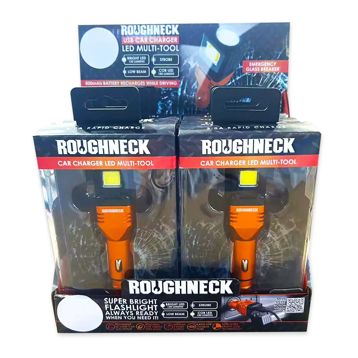 Car Charger DC Dual Port USB / USB-C with Flashlight - 6 Pieces Per Retail Ready Display 23693MND ROUGHNECK