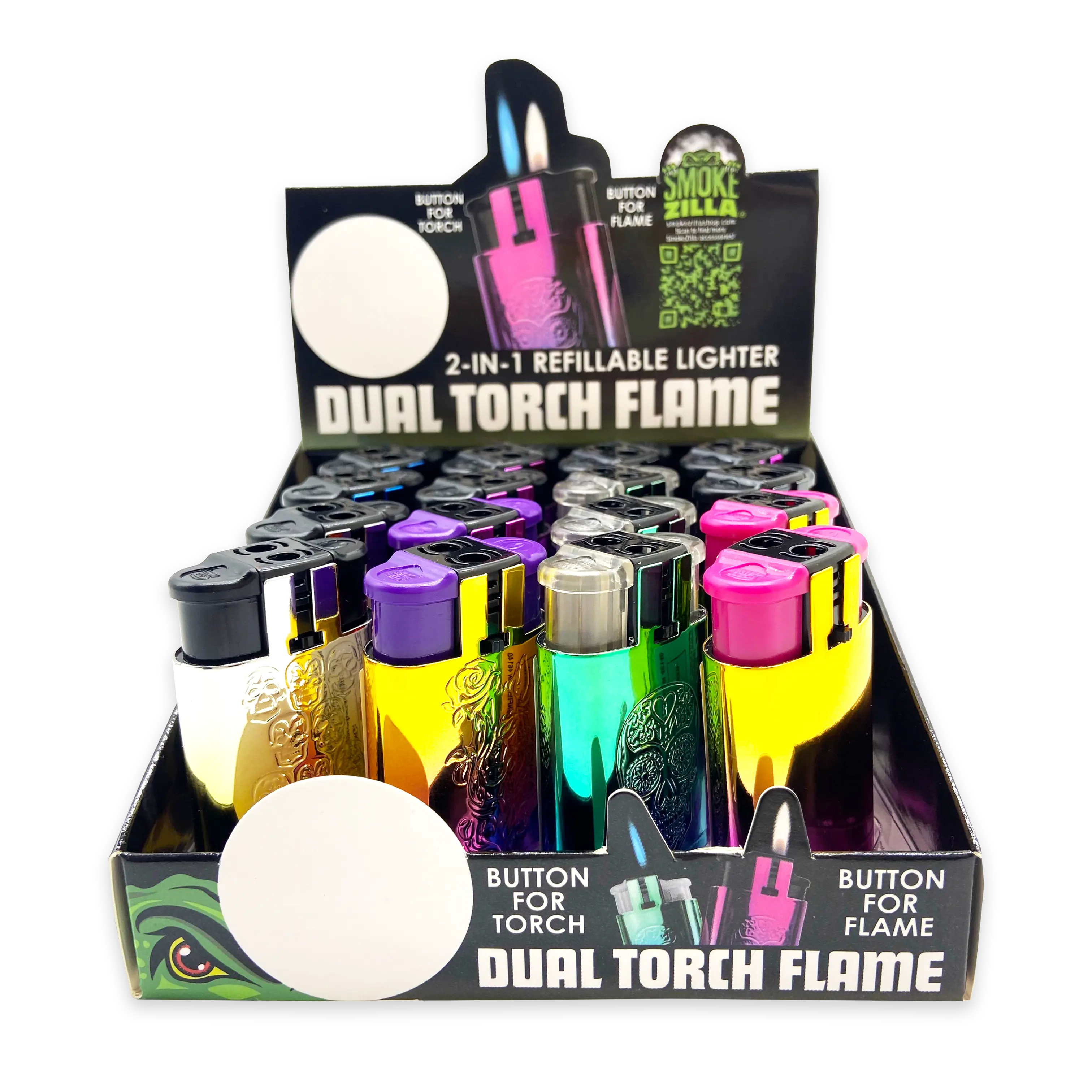 Metallic Dual Flame N Torch Lighter - 16 Pieces Per Retail Ready Display 23696 SMOKEZILLA