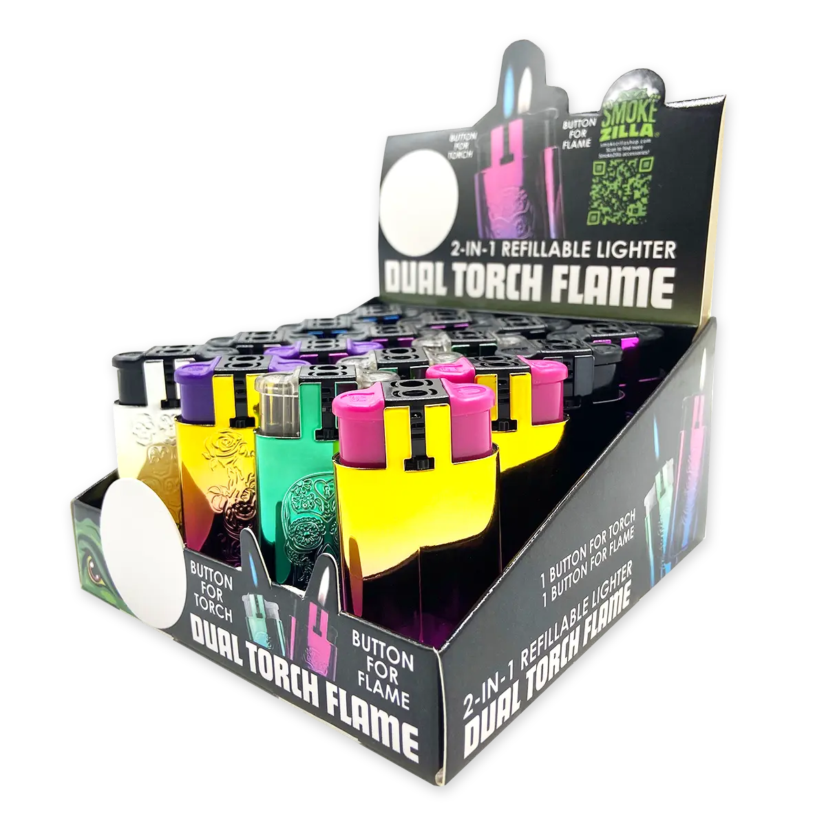 Metallic Dual Flame N Torch Lighter - 16 Pieces Per Retail Ready Display 23696 SMOKEZILLA
