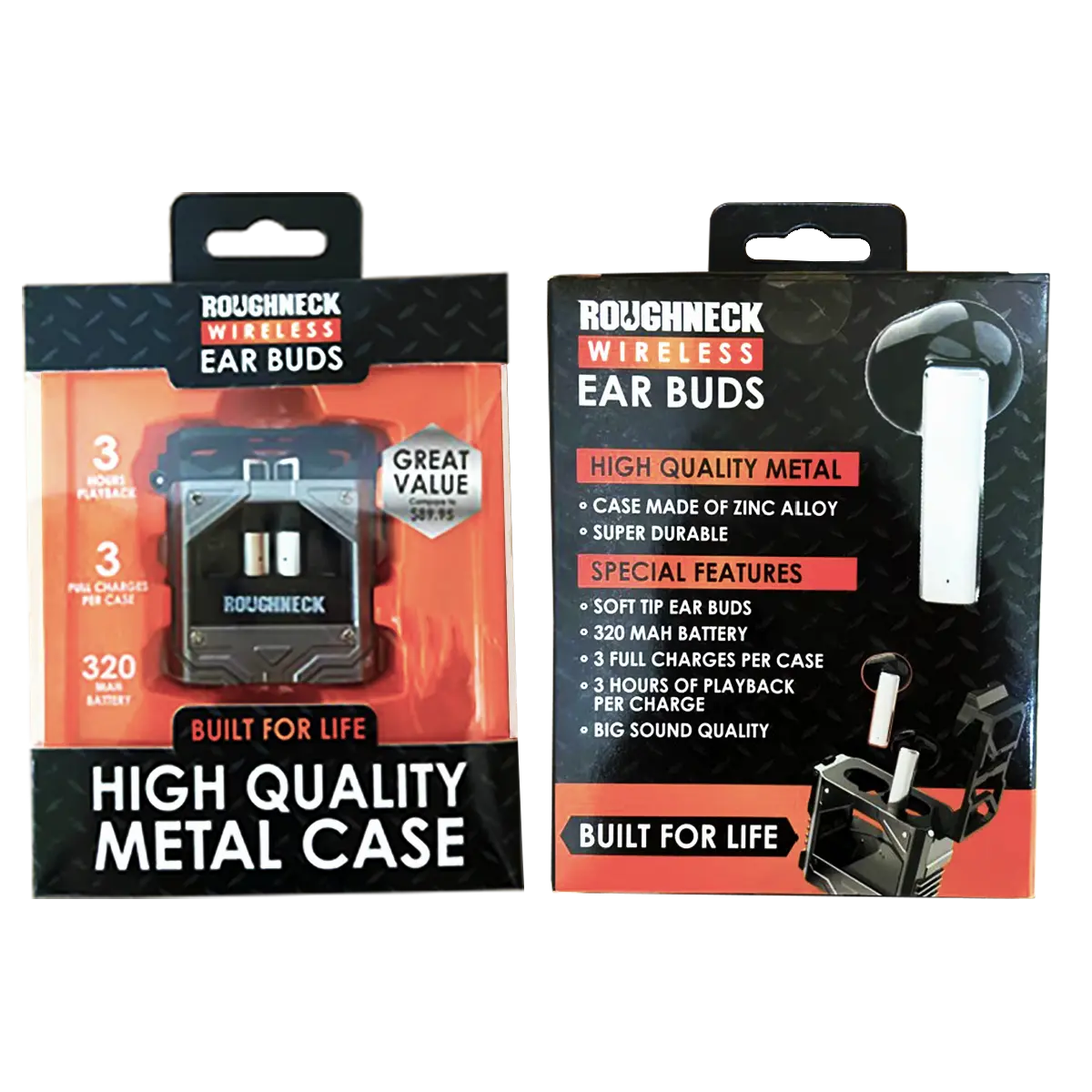 Wireless Earbuds Heavy Duty Metal with Case - 6 Pieces Per Retail Ready Display 23750 ROUGHNECK