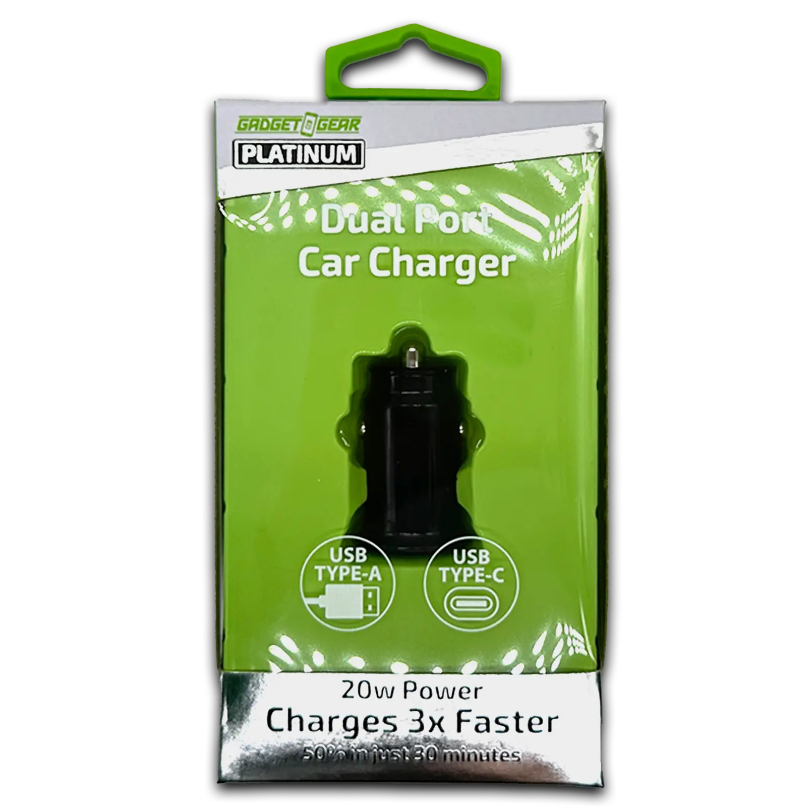 Car Charger Dual Port USB / USB-C 20 Watts - 6 Pieces Per Retail Ready Display 23760 GADGET GEAR