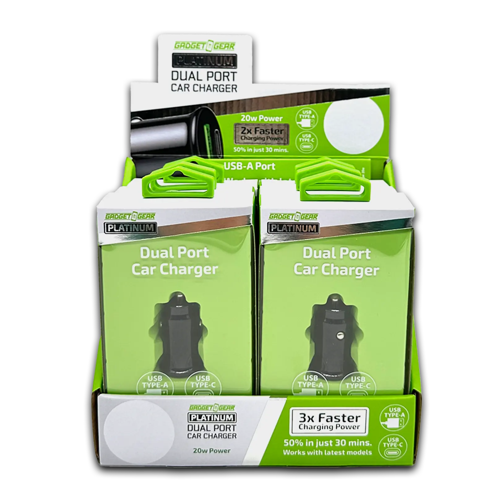 Car Charger Dual Port USB / USB-C 20 Watts - 6 Pieces Per Retail Ready Display 23760 GADGET GEAR