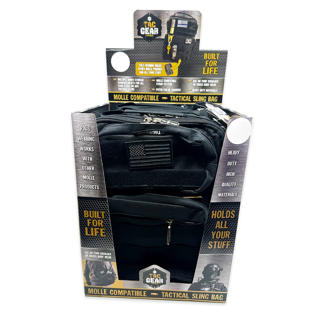 Patriotic MOLLE Tactical Sling Bag with Strap - 4 Pieces Per Retail Ready Display 23763 TAC GEAR