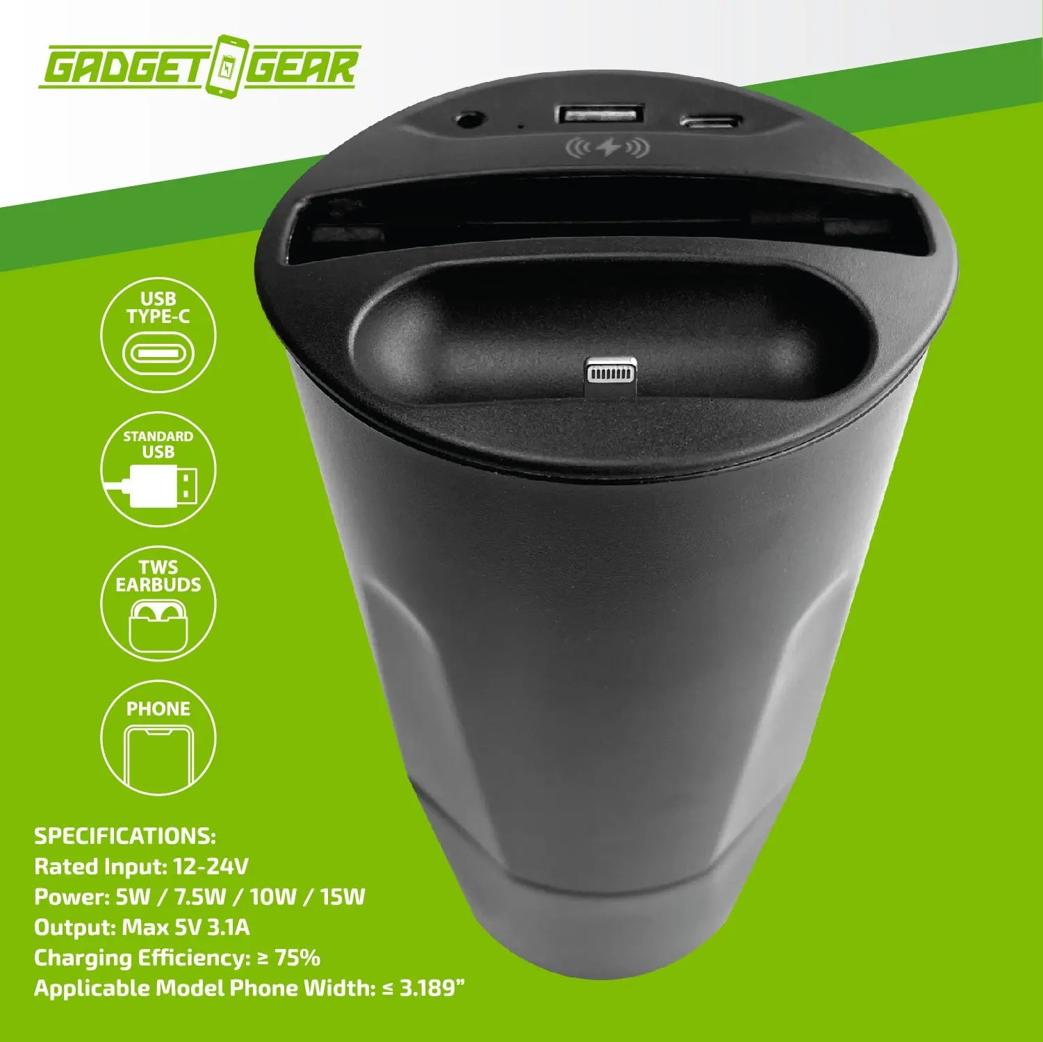 Cup Holder Multi-Port Wireless Charger - 4 Pieces Per Retail Ready Display 23765 GADGET GEAR