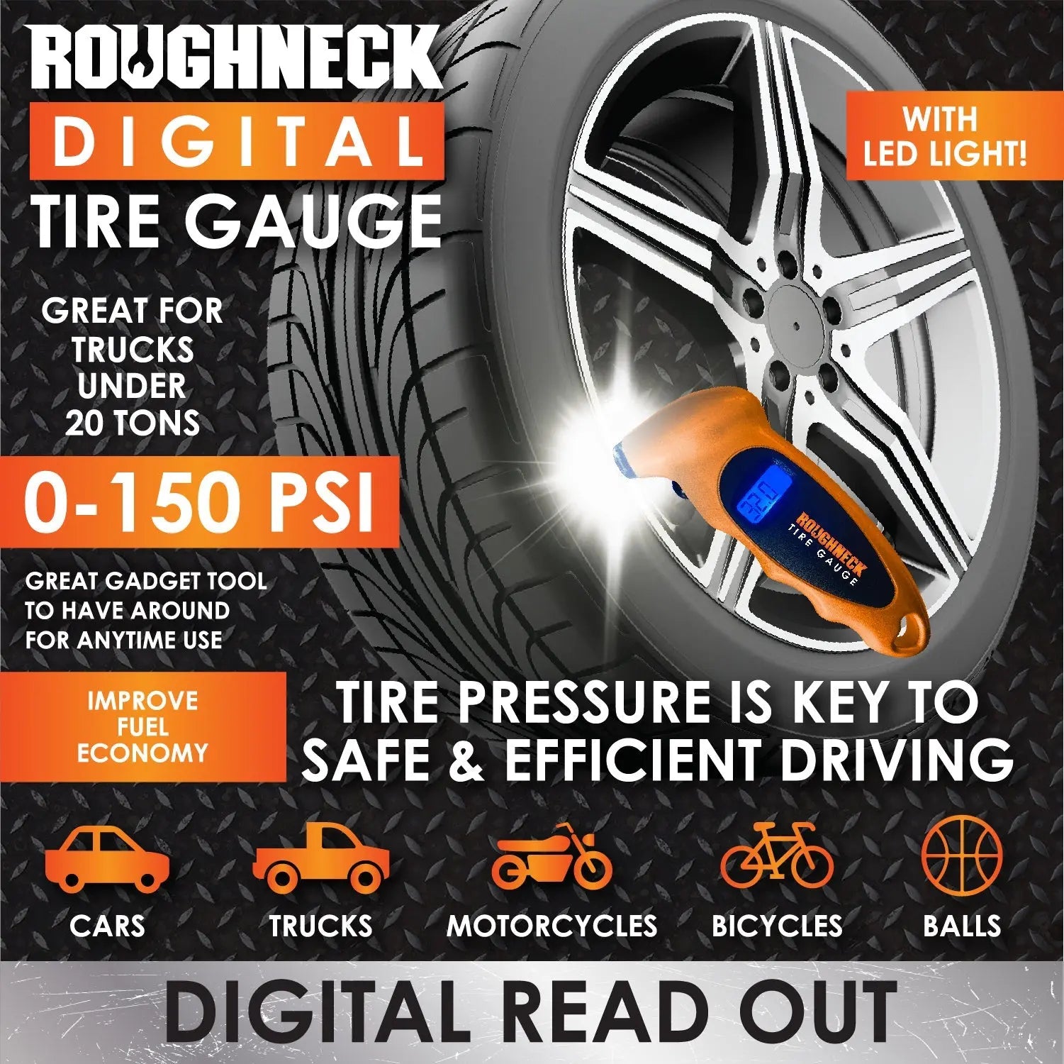 Small Digital Tire Gauge - 6 Pieces Per Retail Ready Display 24992 ROUGHNECK