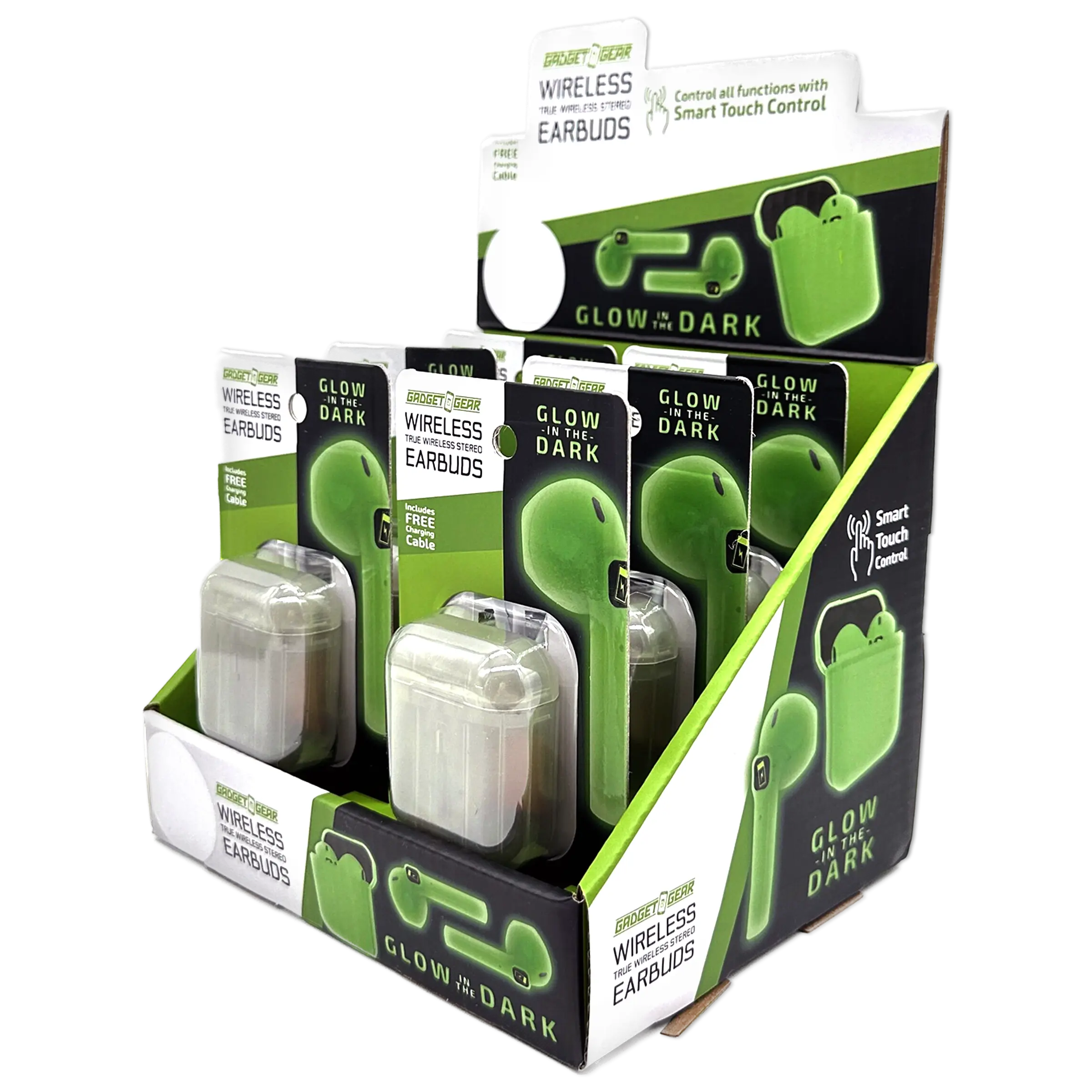 Wireless Earbuds Glow in The Dark with Case - 6 Pieces Per Retail Ready Display 23778 GADGET GEAR