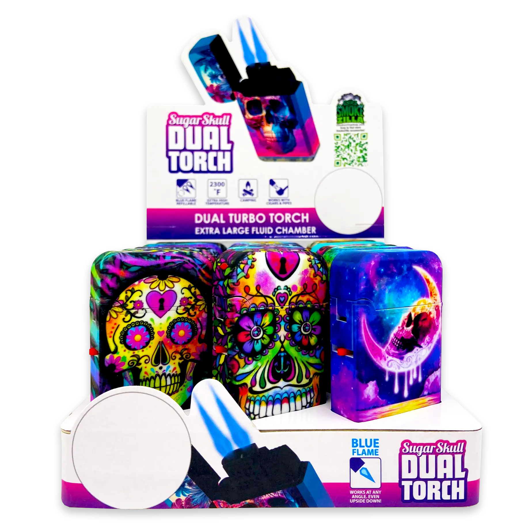 Sugar Skull Dual Torch Lighter - 15 Pieces Per Retail Ready Display 23822 SMOKEZILLA