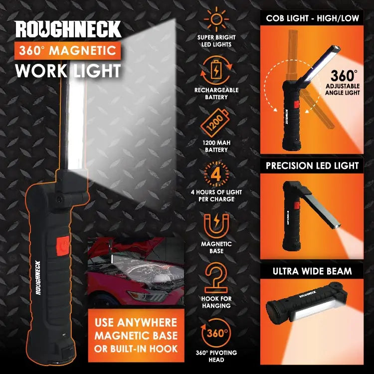 Rechargeable LED Work Flashlight with Magnetic Base - 6 Pieces Per Retail Ready Display 23862 ROUGHNECK