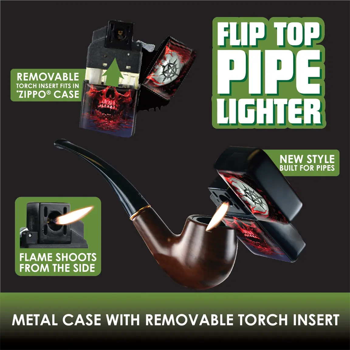 Metal Flip Top Pipe Lighter - 12 Pieces Per Retail Ready Display 23983 SMOKEZILLA