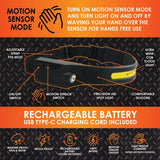 Headlamp Flashlight with Motion Sensor - 6 Pieces Per Retail Ready Display 23977 ROUGHNECK