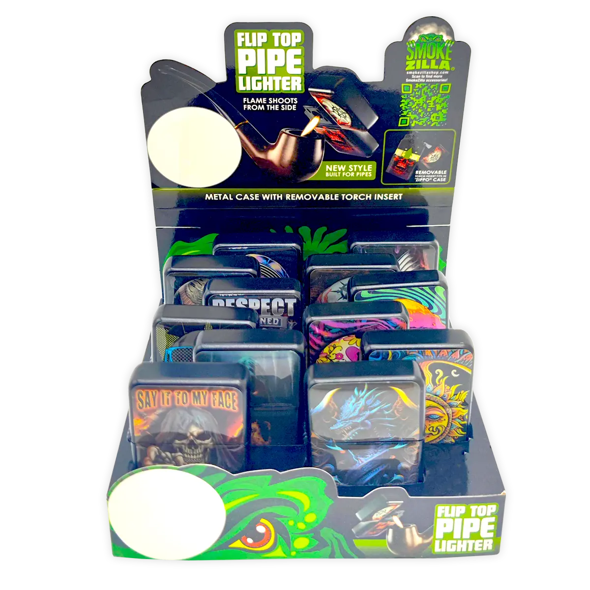 Metal Flip Top Pipe Lighter - 12 Pieces Per Retail Ready Display 23983 SMOKEZILLA