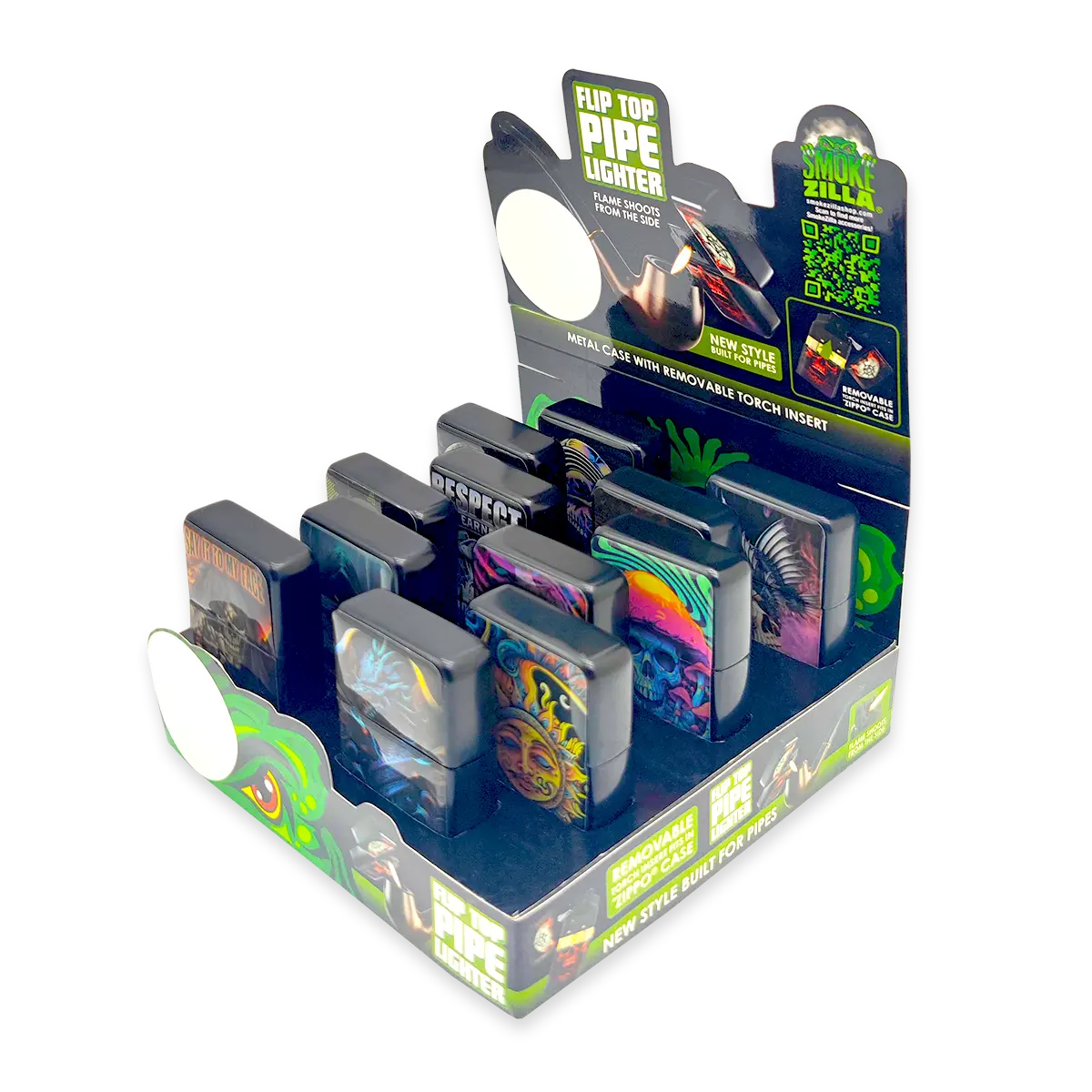 Metal Flip Top Pipe Lighter - 12 Pieces Per Retail Ready Display 23983 SMOKEZILLA