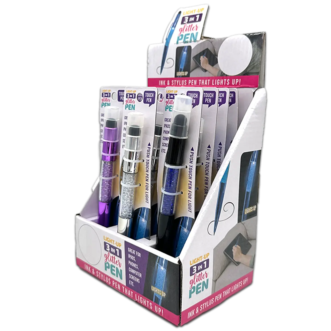 Light Up Glitter Pen with LED Light - 12 Pieces Per Retail Ready Display 23993 NOVELTY INC