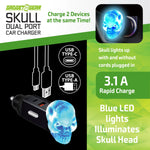 Car Charger Dual Port USB / USB-C LED Skull 3.1 Amp - 6 Pieces Per Pack 24001AZ - NOVELTY INC WHOLESALE