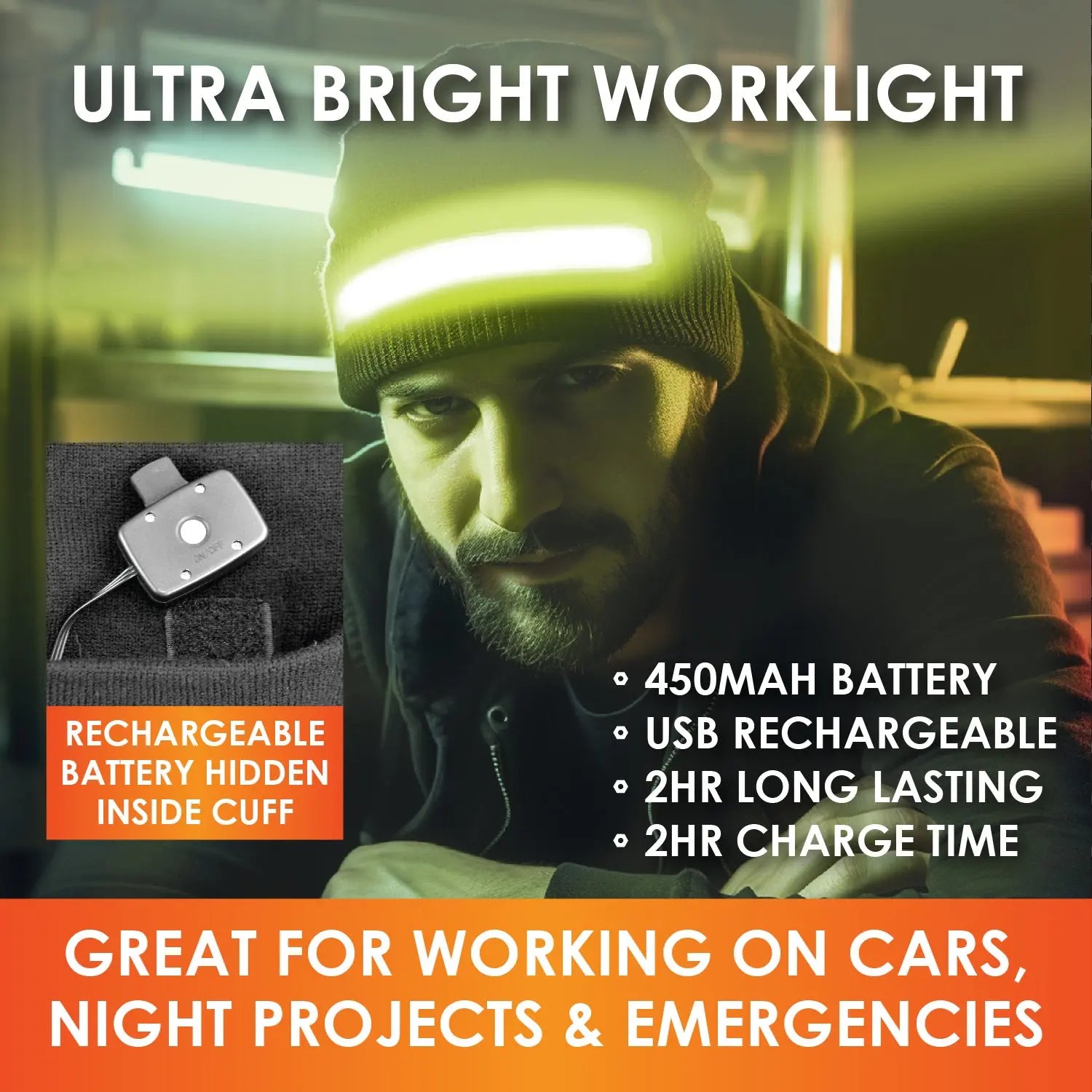 Cuffed Knit Hat Beanie with LED Strip Light - 6 Pieces Per Retail Ready Display 24055 ROUGHNECK