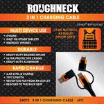 Charging Cable 3 in 1 Multi-Head USB to USB-C / Lightning / Micro USB 10FT 2.4 Amp - 6 Pieces Per Retail Ready Display 24072 ROUGHNECK