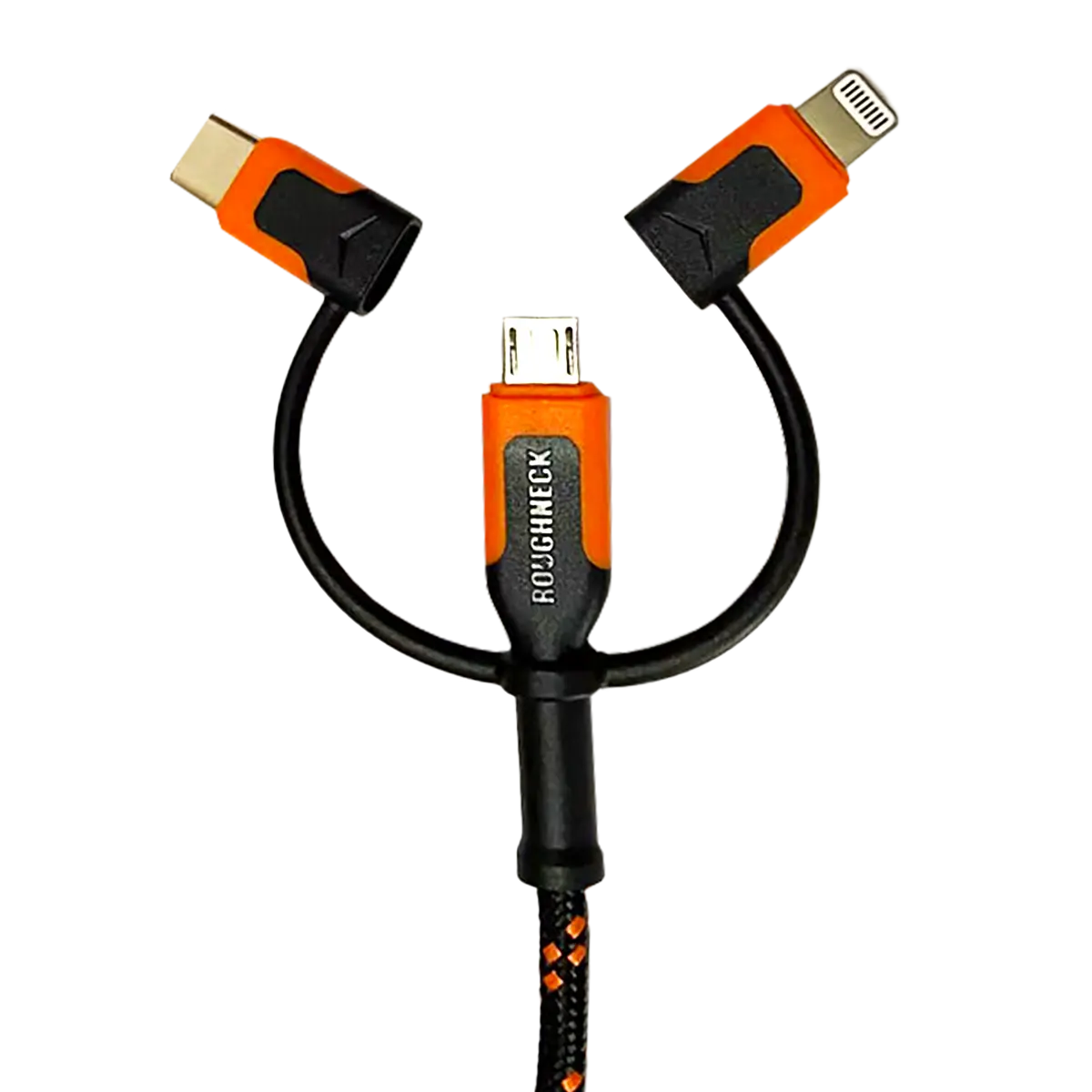 Charging Cable 3 in 1 Multi-Head USB-to-USB-C / Lightning / Micro USB 10FT 2.4 Amp - 4 Pieces Per Pack 24171 ROUGHNECK