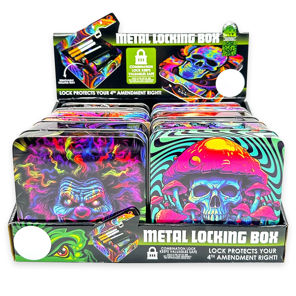 Metal Locking Storage Box with Roll Tray - 6 Pieces Per Retail Ready Display 24108 SMOKEZILLA