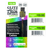 Charging Cable  3FT 2.4Amp Glitz N Glam Assortment - 6 Pieces Per Retail Ready Display 24130 GADGET GEAR