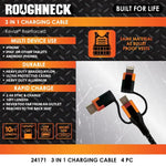 Charging Cable 3 in 1 Multi-Head USB-to-USB-C / Lightning / Micro USB 10FT 2.4 Amp - 4 Pieces Per Pack 24171 ROUGHNECK