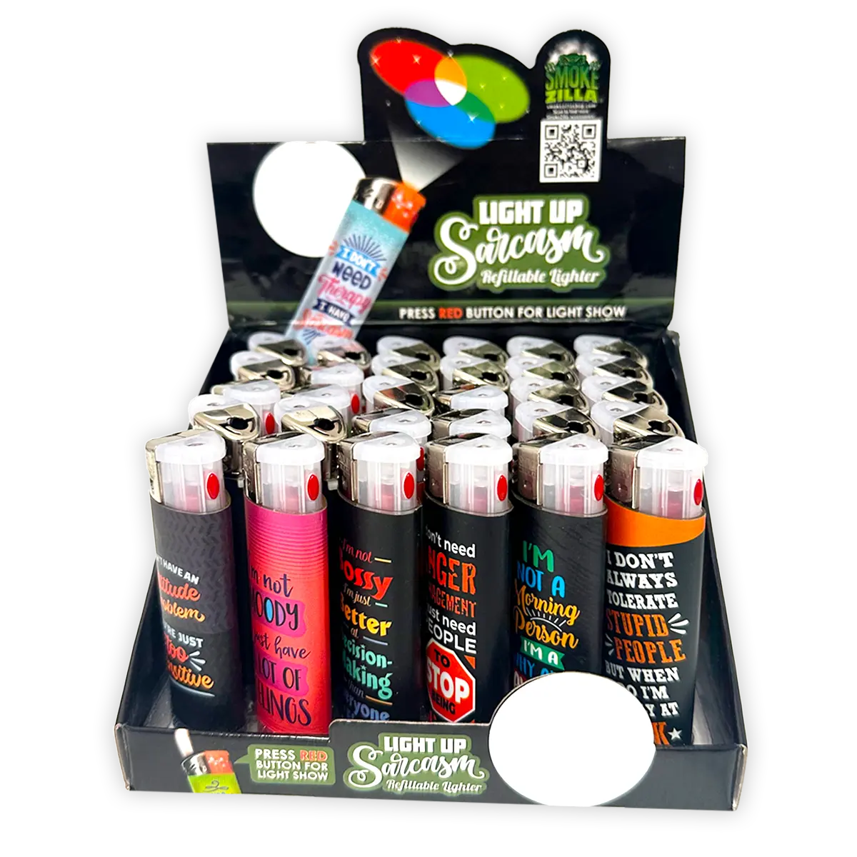 Sarcastic Light Up Curve Lighter - 30 Pieces Per Retail Ready Display 24333 SMOKEZILLA