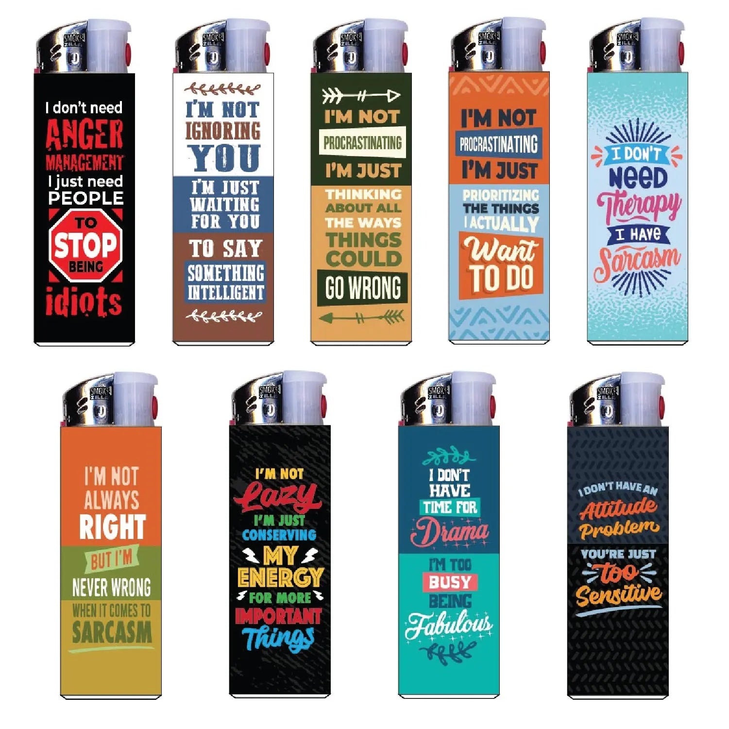 Sarcastic Light Up Curve Lighter - 30 Pieces Per Retail Ready Display 24333 SMOKEZILLA