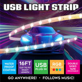 Mood Light Strip USB with Remote 16FT - 6 Pieces Per Retail Ready Display 24338 CAR VIBEZ