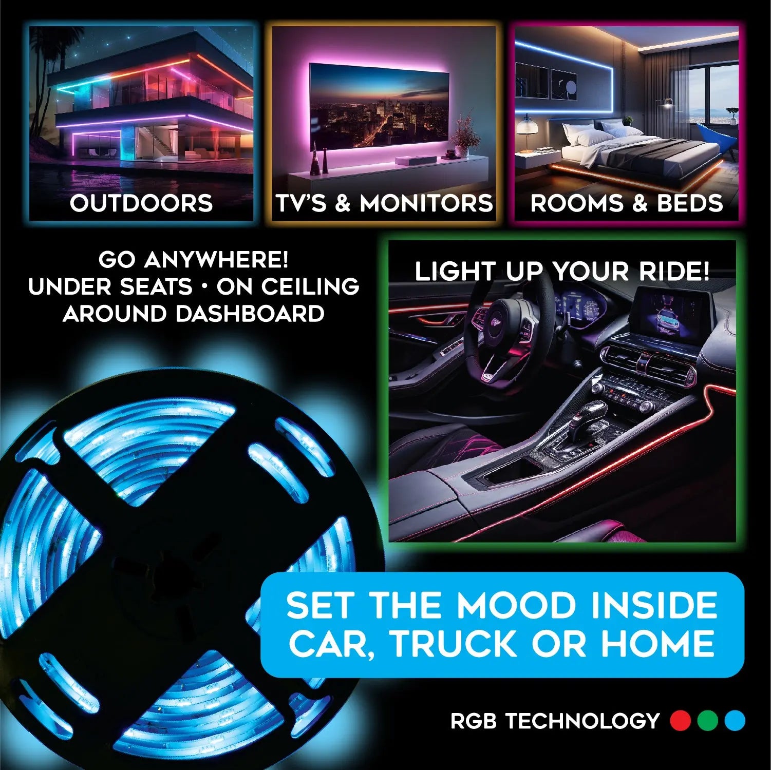 Mood Light Strip USB with Remote 16FT - 6 Pieces Per Retail Ready Display 24338 CAR VIBEZ