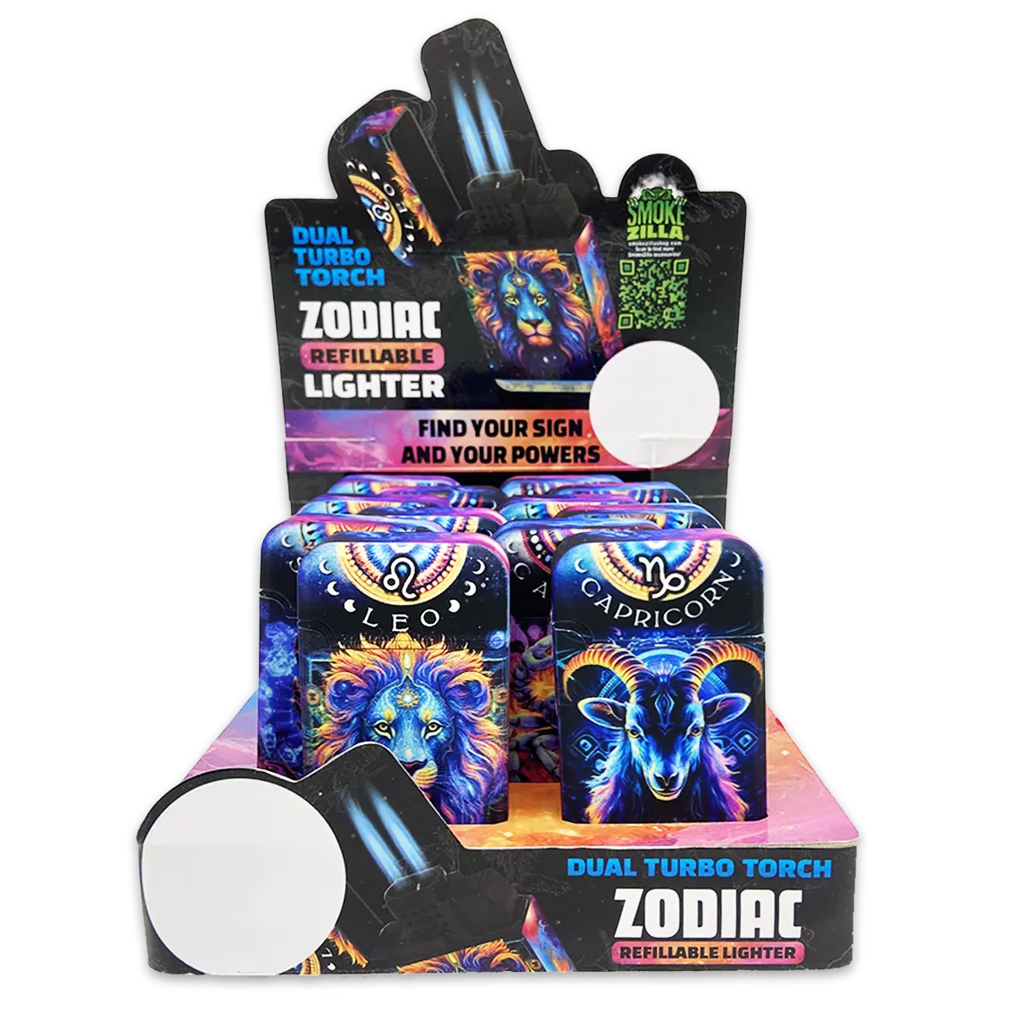 Zodiac Dual Torch Lighter- 12 Pieces Per Retail Ready Display 25915 SMOKEZILLA