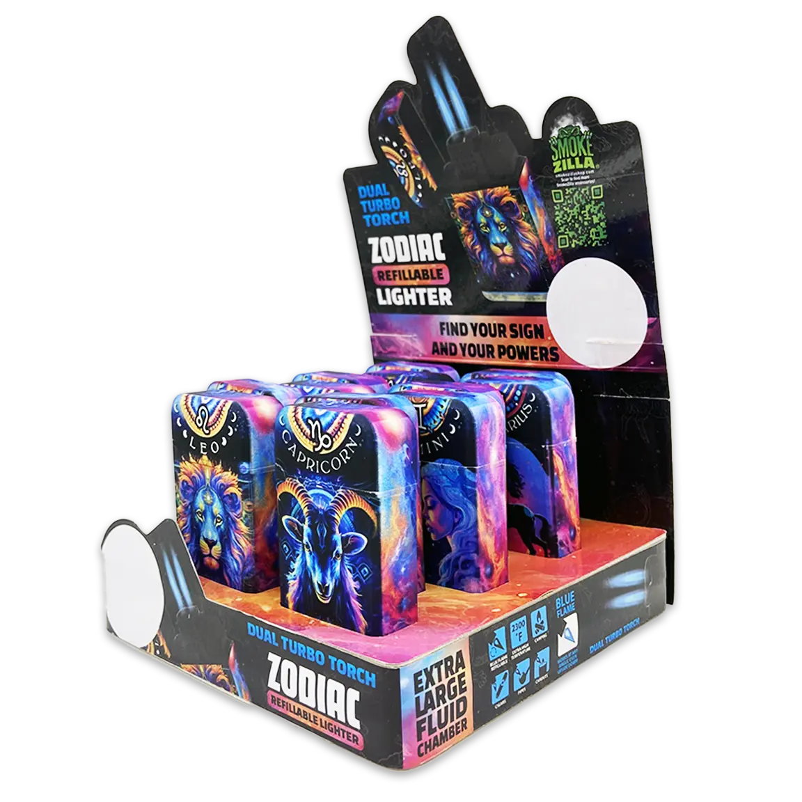 Zodiac Dual Torch Lighter- 12 Pieces Per Retail Ready Display 25915 SMOKEZILLA
