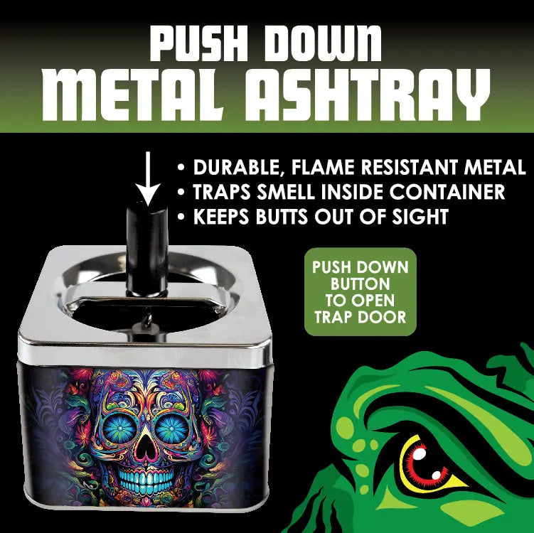 Push Down Metal Ashtray- 6 Per Retail Ready Wholesale Display 24446 SMOKEZILLA
