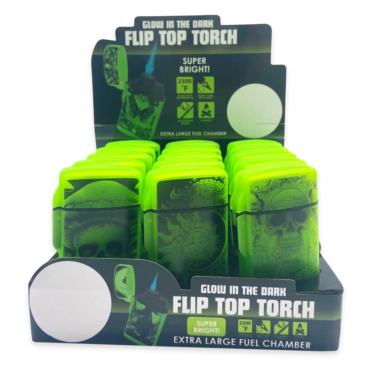 Glow In The Dark Flip Top Torch Lighter - 15 Pieces Per Retail Ready Display 24448 SMOKEZILLA