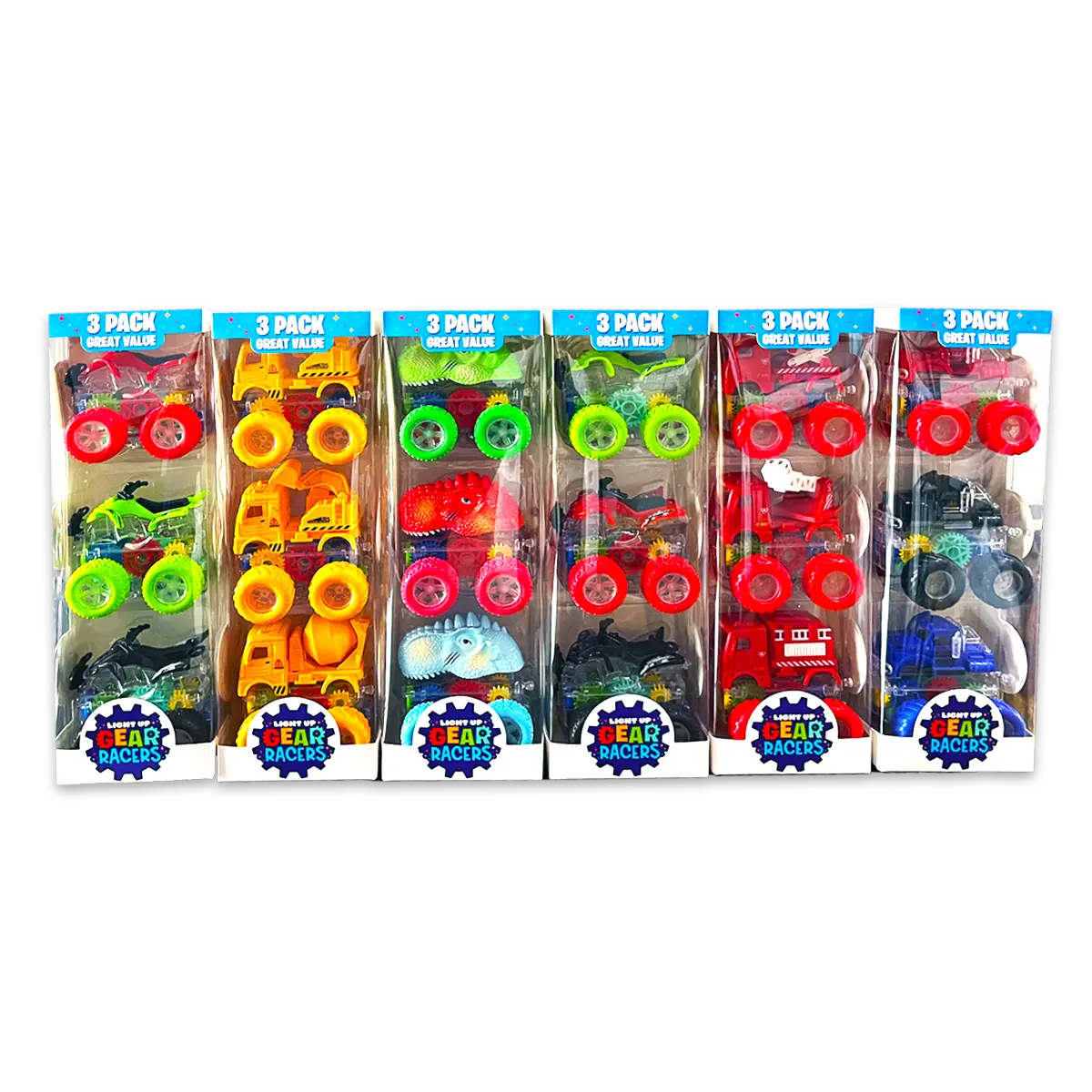 Friction Toy Car Light-Up 3 Pack Set - 6 Pieces Per Retail Ready Display 24453 KIPP BROTHERS