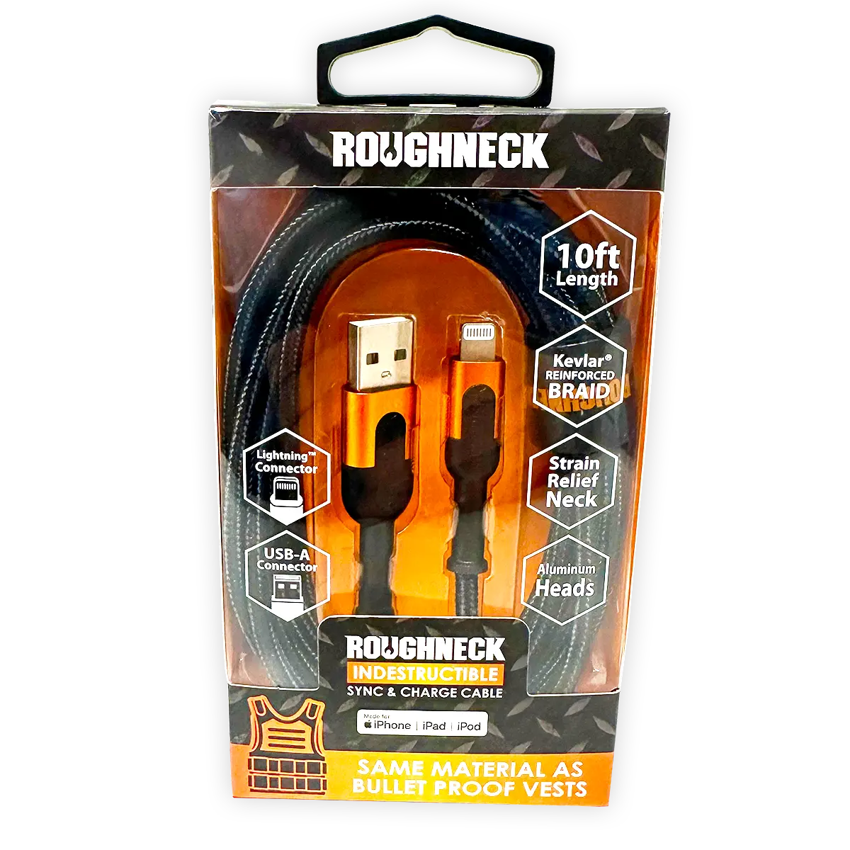 Charging Cable Roughneck USB to Lightning 10FT 2.4 Amp - 3 Pieces Per Pack 24567 ROUGHNECK